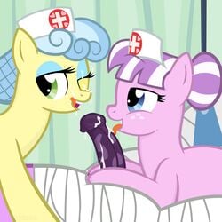 20pixels cum equine female friendship_is_magic horse licking male messy my_little_pony nurse nurse_coldheart nurse_sweetheart penis pony straight tongue