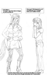 black_and_white bongo_(artist) multiple_breasts multiple_girls post-transformation pre-transformation tagme