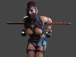 1girls 3d beauregard_lionett bondage breasts collar critical_role dungeons_and_dragons fantasy female gag gagged head_harness muzzle_(object) muzzled nipple_bells nipple_clamps nipples restrained solo spm_fx