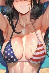 1girls ai_generated american_flag american_flag_bikini black_hair chainsaw_man demon demon_girl devil devil_girl female general_gooner heroine japanese_female light-skinned_female mitaka_asa ringed_eyes scar scar_on_face spiral_eyes yoru_(chainsaw_man)