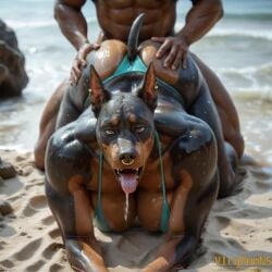 1boy 1boy1girl 1girls ahe_gao ai_generated ambiguous_penetration anal anal_penetration anal_sex animated anthro ass bbc beach big_breasts big_butt bikini bodily_fluids breasts butt_grab canid canine canis clothing dark_body dark_skin dobermann domestic_dog dripping drooling duo ear_piercing facial_piercing female female_on_human from_behind_position front_view furry hand_on_butt huge_breasts huge_butt human human_on_anthro human_penetrating_anthro interspecies looking_pleasured male male/female male_on_anthro mammal mature_female narrowed_eyes nose_piercing piercing pinscher pussy saliva saliva_drip seaside sex sweat swimwear tagme tongue tongue_out vaginal_penetration vaginal_sex video vlrgromns