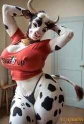 ai_generated animated anthro ass bell bell_collar big_breasts big_butt bovid bovine breasts cattle clothing collar covered_nipples curvaceous curvy_figure dancing facial_piercing female furry huge_breasts huge_butt living_room mammal nose_piercing piercing shirt solo t-shirt tagme tease teasing thong topwear underwear video vlrgromns voluptuous wide_hips