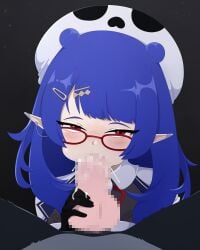 1animal 1dog 1girls absurd_res biocrine blowjob blue_hair blush canine censored censored_penis clothed_female_nude_male clothing cum cum_in_mouth cum_inside dizzy_dokuro earrings elf_ears eyebrows_visible_through_hair fellatio female glasses hair_ornament hat long_hair male mouthful penis phase_connect phase_invaders pov red_eyes sweat sweatdrop virtual_youtuber vtuber zoophilia