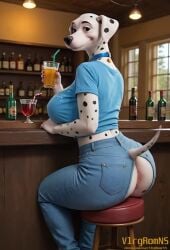 101_dalmatians ai_generated alcohol animated anthro anus ass bar bar_stool beverage big_breasts big_butt bottomwear breasts bubble_butt canid canine canis cleavage clothed clothing collar curvaceous curvy_figure dalmatian denim denim_clothing domestic_dog drinking female furniture furry genitals huge_breasts huge_butt jeans looking_at_viewer mammal mature_female pants perdita pussy rear_view shaking_butt shirt sitting solo stool t-shirt tagme teasing topwear video video vlrgromns voluptuous