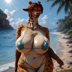 ai_generated animated anthro areola areola_slip beach bedroom_eyes big_breasts bikini bodily_fluids breasts camel_toe clothing covered_nipples curvaceous curvy_figure dancing female furry giraffe giraffid huge_breasts mammal mature_female micro_bikini narrowed_eyes palm_tree plant puzzle_(kadath) seaside seductive solo sweat swimwear tagme teasing tree video video vlrgromns voluptuous wide_hips