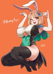 armpits asanagi ass big_breasts blush bunny_ears bunny_gif bunny_girl curvy hair_ornament huge_breasts indie_virtual_youtuber looking_at_viewer open_mouth orange_hair short_hair thick_thighs thighhighs virtual_youtuber