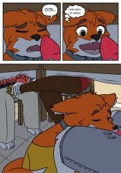 anthro big_penis canid canine canis clothed clothing comic dialogue digital_media_(artwork) domestic_dog duo english_text family feet fellatio female fox genitals group hi_res humor husky lgbt love male male/female male/male mammal nordic_sled_dog oral penile penis romantic romantic_couple sagilmito sex simple_background slice_of_life spitz text vein veiny_penis