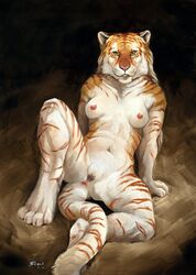 anus breasts color exposed_breasts feline female female_only front_view fur furry furry_breasts looking_at_viewer nude pinup pussy scale_(artist) solo tiger vulva