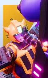 2026 3d 3d_(artwork) 3d_render airachnid autobot big_breasts black_highlights blue_eyes bumblebee_(transformers) cock_on_face cybertronian decepticon futa_on_male futanari mengsk purple_body thick_thighs transformers yellow_body