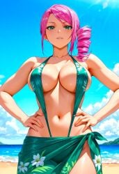 1girls ai_generated anime anime_girl arm_support attractive babe beach beautiful_females bikini busty_female curvy doll fantasy female_only floral_print green_eyes large_breasts looking_down_at_viewer lovely mexiah_flan navel pink_hair_female sand seductive seductive_smile sexy side_ponytail slingshot_swimsuit solider stable_diffusion sunshine tenchi_muyo! toongenai vacation