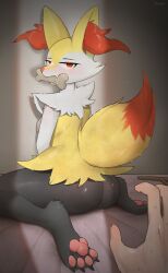 1boy 1girls 2025 absurd_res absurdres anthro anthro_female anthro_focus anthro_on_human ass ass_cleavage back_view bedroom bedroom_eyes big_ass black_body black_fur blush bone braixen breasts cheek_tuft color colored completely_nude digital_drawing_(artwork) digital_media_(artwork) disembodied_hand eyebrows female female_focus fox fur furry furry_ears game_freak generation_6_pokemon hair hi_res highres huge_ass huge_ears huge_tail human humanoid imminent_sex indoors kaiske2 large_ass large_butt large_ears light-skinned_male looking_at_viewer looking_back looking_back_at_viewer male mammal multicolored_fur naked naked_female nervous nervous_male nintendo no_visible_genitalia nude nude_female offscreen_character on_bed pawpads paws pokémon_(species) pokemon pokemon_(species) pokemon_xy rear_view red_eyes red_fur red_hair saliva shaded sitting stick sweat sweatdrop sweating tail thighs tuft tufted_fur watermark white_body white_fur yellow_body yellow_fur