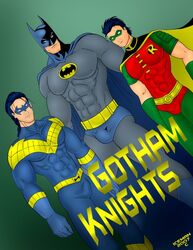 2007 3boys abs batcest batman batman_(bruce_wayne) batman_(series) biceps bruce_wayne bulge cape clothed comic comic_cover cover dc dc_comics dick_grayson gotham_knights human icemanblue male male_only mask multiple_males muscles nightwing pecs robin_(dc) robin_(tim_drake) tim_drake yaoi