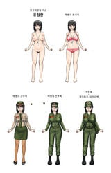 black_hair color female female_only female_soldier gogocherry korean_text marine nipples short_hair simple_background text translation_request uniform unshaved_pussy white_background