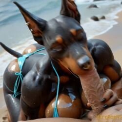 ai_generated all_fours animated anthro ass beach big_breasts big_butt bikini breasts canid canine canis closed_eyes clothing curvy_figure deep_throat dobermann domestic_dog ear_piercing facial_piercing fellatio female female_on_human furry genitals huge_breasts huge_butt human human_on_anthro humanoid_genitalia humanoid_penis interspecies male male/female male_on_anthro mammal mature_female narrowed_eyes nose_piercing oiled_body oral penile penis piercing pinscher seaside sex swimwear tagme tongue_out_fellatio video vlrgromns