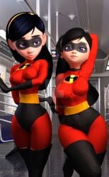 2girls 3d big_ass big_thighs breasts clone curvaceous curvy curvy_figure dark_hair disney female female_only hero heroine hips hourglass_figure legs light-skinned_female light_skin multiple_girls pixar slim_waist superhero superheroine the_incredibles thick thick_hips thick_legs thick_thighs thighs violet_parr voluptuous voluptuous_female vtemp waist wide_hips