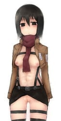 1girls attack_on_titan black_eyes black_hair breasts female female_only masa_(artist) mikasa_ackerman pussy short_hair solo