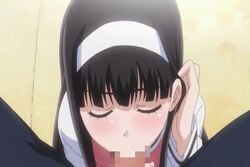 1boy 1girls animated black_hair blowjob byakudan_midori censored closed_eyes fellatio female gif headband kanojo_x_kanojo_x_kanojo oral penis school_uniform shiki_haruomi