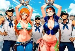 2girls 4k ai_generated arrested big_ass big_breasts big_butt blush blushing_female blushing_profusely breath bubble_ass bubble_butt caught dripping female huge_ass huge_breasts large_breasts massive_breasts nami_(one_piece) narrow_waist nico_robin one_piece punished punishment punishment_sex restrained restrained_arms restrained_wrists self_upload surrounded surrounded_by_men sweatdrop sweating sweaty sweaty_body sweaty_breasts sweaty_butt thick_thighs wide_hips yeetyboi5000 yuri