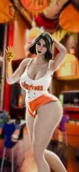 1girls 3d 3d_(artwork) ass big_breasts big_thighs black_hair black_lipstick breasts curvy curvy_figure female fortnite fortnite:_battle_royale front_view greeting hands_on_head highres hooters hooters_uniform hourglass_figure hourglass_figured_female legs lipstick looking_at_viewer makeup marigold_(fortnite) mature mature_female milf no_sex outdoors partially_clothed posing posing_for_the_viewer presenting_breasts sexy sexy_pose shiny_skin short_hair slim_waist smile solo solo_female standing thick_body thick_thighs thighhighs thighs tight_clothing uniform video_games waitress white_body wide_hips wide_thighs winking_at_viewer yellow_eyes