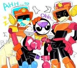 anal_sex black_eyes blue_eyes blush brawl_stars brothers censored censored_penis color cop cum_on_hand cumshot dice emoji exclamation_mark from_behind gay gloves glowing_penis heart_symbol helmet holding_head incest larry_(brawl_stars) lawrie_(brawl_stars) male male/male male_only meeple_(brawl_stars) notebook open_mouth pixiv precum robot robot_boy robot_penis sex simple_background smile sweat text twins wan_txt yaoi yellow_eyes