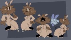 anthro antlers ass balls big_balls big_butt big_ears big_penis blush bodily_fluids boots breasts bulge bunny_costume bunoo_(thadeef3) clothed clothing costume cum deer digital_media_(artwork) eyewear female footwear freckles fur genital_fluids genitals glasses gynomorph hair horn huge_balls huge_cock humanoid hyper hyper_balls hyper_genitalia hyper_penis intersex jumpsuit kangaroo latte_(thadeef3) leaking_cum looking_at_viewer macropod mammal marsupial messy_hair penis restricted_palette shoes simple_background solo tail thadeef3 toony toony_expression toony_eyes