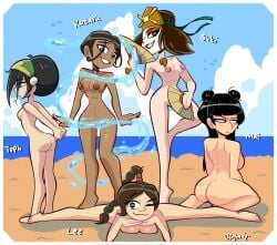 5girls ? action_pose ass avatar_legends avatar_the_last_airbender barefoot beach black_hair blightstar braided_hair braided_ponytail breast_press breasts brown_hair bubble_butt character_name chocolate_and_vanilla clever_censor clouds completely_nude completely_nude_female confidently_naked convenient_censoring covered_pussy cute dark-skinned_female dark_skin day earth_kingdom embarrassed_nude_female exhibitionism facepaint fan fans feet female fire_nation flexible folding_fan hair_loopies head_on_hand katara kyoshi_warrior light-skinned_female light_skin looking_at_viewer lying_on_stomach mai_(avatar) medium_breasts naked nickelodeon nipples nude nude_female nudist nudist_beach ocean on_breasts outdoor_nudity outdoors perky_breasts posing posing_for_the_viewer pussy seiza showing_off sitting small_breasts smile smiling_at_viewer splits standing standing_on_one_leg stretching suki summer take_your_pick teenager tiptoes tomboy toph_bei_fong turned_away ty_lee water water_tribe waterbending white_makeup wink