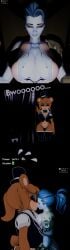 3d 3d_(artwork) bear brown_hair fazclaire's_nightclub female five_nights_at_freddy's fnaf fredina fredina's_nightclub frenni_fazclaire furr furry gay kiss_on_lips kissing lesbian_kiss lgbt_pride overwatch overwatch_2 patreon patreon_logo purple_skin text widowmaker yuri