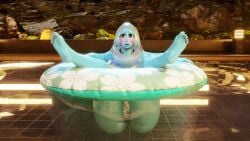 3d_(artwork) ass big_ass blender blue_diamond_(steven_universe) blue_skin clothed embarrassed feet gem_(species) pool pool_float pool_toy samzan_(modeler) steven_universe strikefrommidnight stuck_in_object swimsuit