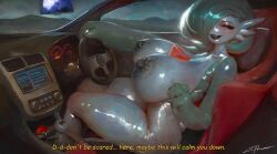 1girls big_breasts black_areola black_nipples bottomless breasts closed_eyes driving english english_text female female_only game_freak gardevoir green_hair hair huge_breasts large_breasts looking_at_viewer mature mature_female naked naked_female nude nude_female nx147 pokemon pokemon_(species) pov short_hair smile solo solo_female talking_to_viewer text topless white_body white_skin