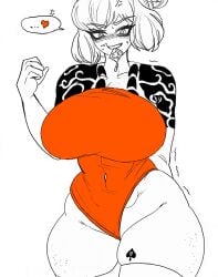1girls angry aplpakapa big_breasts blush blush condom condom_wrapper female huge_breasts ishmael_(limbus_company) kurokumo_clan_(identity)_(project_moon) large_breasts limbus_company looking_at_viewer mommy mommy_kink one-piece_swimsuit project_moon pubic_hair_in_mouth queen_of_spades raceplay solo spade spade_tattoo sweat sweatdrop tattoo tattoos thick_thighs wide_hips