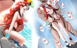 1boy animal_ears ass bathroom beach black_collar black_hair blue_eyes blush breasts clenched_teeth clothes_pull clothing_aside collar commentary dice_hair_ornament extra_ears female food food_in_mouth hair_ornament hakos_baelz hakos_baelz_(holonatsu_paradise) highres hololive hololive_english holonatsu_paradise indoors large_breasts male motion_blur mouse_ears mouse_girl mouse_tail multicolored_hair nipples official_alternate_costume one-piece_swimsuit one-piece_swimsuit_pull outdoors popsicle popsicle_in_mouth red_hair red_one-piece_swimsuit redi_(rasec_asdjh) sex sex_from_behind sharp_teeth side-tie_one-piece_swimsuit sitting soaking_feet solo_focus spiked_collar spikes standing standing_sex straight streaked_hair swimsuit swimsuit_aside tail tail_around_another's_leg tail_wrap teeth thighs virtual_youtuber white_hair