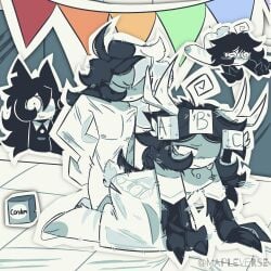 1boy 1girls clothed clothed_female_nude_male clothing doggy_style fpe fpe_oc fundamental_paper_education male/female miss_circle_(fundamental_paper_education) miss_thavel_(fundamental_paper_education) sex