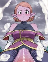 1futa ai_generated bare_shoulders big_penis blowjob chronoa cum cum_on_screen cum_on_viewer dickgirl dragon_ball dragon_ball_heroes earrings elf_ears excessive_cum facing_viewer female from_below futanari futos9669 intersex looking_at_viewer penis penis_pointing_toward_viewer pointy_ears potara_earrings pov pov_eye_contact request saliva short_hair shy taker_pov viewed_from_below