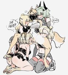 5girls anthro ass blonde_hair blush breasts burnice_white caesar_king dildo female finger_fuck green_eyes large_breasts luciana_de_montefio orgy piper_wheel pulchra_fellini pussy spread_legs vagina vaginal_penetration yuri zenless_zone_zero