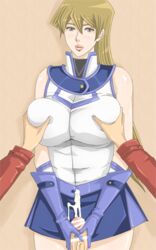 blonde_hair breast_grab breasts cum cum_on_clothes large_breasts penis poppopoo pov tenjouin_asuka yu-gi-oh!