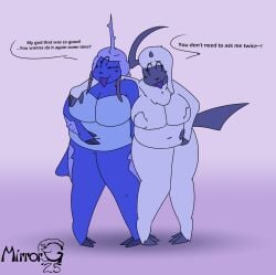 2girls absol bbw big_breasts blueberry_inflation breasts chubby cleavage commission commissioner_upload duo elizabeth_(anascarfan2) female female_only fur_turning_blue furry huge_breasts inflation mirrorgs morgan_(anascarfan2) nintendo overweight pokemon pokemon_(species) samurott sequence skin_turning_blue tagme thick_thighs wide_hips