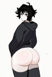 1boy 1male ai_generated big big_ass big_butt black_hair black_hoodie doomer_boy emo femboy femboy_only goth hoodie huge_ass huge_butt looking_at_viewer male male_only stockings