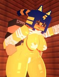 1boy 2025 3d 3d_model :< animal_crossing ankha ankha_(animal_crossing) anonymous_male anthro ass bandage bandaged_arm bandages big_breasts black_eyes blue_hair blush boy breasts canid cat_girl catgirl coresvoid curvy curvy_body curvy_female curvy_figure curvy_hips curvy_thighs digital_media_(artwork) domestic_cat doubutsu_no_mori felid feline felis female fur genitals hair hi_res horny_female huge_breasts makeup male mammal microsoft mine-imator minecraft mojang nairu_(doubutsu_no_mori) nintendo penetration penetration_from_behind pussy saliva sex sex_from_behind simple_background solo sweat sweatdrop sweating tail tape taped_nipples taped_pussy thick_thighs thighs xbox_game_studios yellow_body