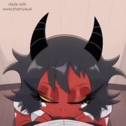 ai_generated animated black_skin black_skinned_male blowjob deepthroat eye_contact fellatio helluva_boss horns huge_cock lin_(helluva_boss) longer_than_5_seconds loop looping_animation male/female no_sound oral oral_sex penis pov pov_male red_skin red_skinned_female sucking sucking_penis tagme video white_skirt yellow_eyes