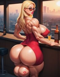 ai_generated balls big_balls big_breasts big_butt bimbo bimbo_futa blonde_hair breasts drinks futanari intersex lipstick_on_balls long_hair pawg