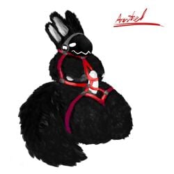 2025 anonymous_artist anthro black_body connected genitals hi_res machine male male/male penis protogen sad solo solo_focus white_penis