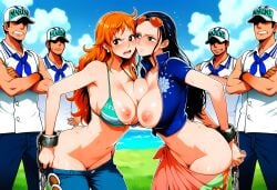 2girls 4k ai_generated arrested big_ass big_breasts big_butt blush blushing_female blushing_profusely breath bubble_ass bubble_butt caught dripping female forced_nudity forced_to_strip huge_ass huge_breasts large_breasts massive_breasts nami_(one_piece) narrow_waist nico_robin one_piece punished punishment punishment_sex restrained restrained_arms restrained_wrists self_upload surrounded surrounded_by_men sweatdrop sweating sweaty sweaty_body sweaty_breasts sweaty_butt thick_nipples thick_thighs wide_hips yeetyboi5000 yuri