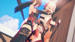 beidou_(genshin_impact) female female_penetrating female_penetrating_male femdom genshin_impact kaedehara_kazuha male male_penetrated pegging strap-on submissive_male tagme video