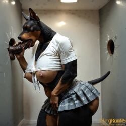 ai_generated animated anthro areola ass big_breasts big_butt bottomwear breasts canid canine canis closed_eyes clothing curvaceous curvy_figure dark_penis deep_throat dobermann domestic_dog fellatio female furry genitals glory_hole huge_breasts huge_butt humanoid_genitalia humanoid_penis male male/female mammal mature_female narrowed_eyes nipples oral pattern_bottomwear pattern_clothing pattern_skirt penile penis pinscher plaid plaid_bottomwear plaid_clothing plaid_skirt sex shirt side_view skirt tagme tied_shirt tongue_out_fellatio topwear video video vlrgromns voluptuous