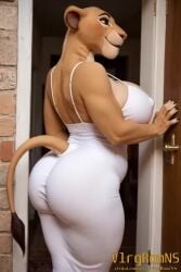 ai_generated animated anthro ass bedroom_eyes big_breasts big_butt breasts bubble_butt clothed clothing curvaceous curvy_figure doorway dress felid female furry huge_breasts huge_butt lion looking_back mammal mature_female narrowed_eyes pantherine rear_view sarabi sarabi_(the_lion_king) seductive shaking_butt solo tagme teasing the_lion_king tight_clothing video vlrgromns voluptuous