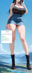 ai_generated black_skirt boots breasts city city_destruction cleavage female giant_breasts giantess gtsrak huge_breasts long_hair long_legs miniskirt sexy sexy_body straps