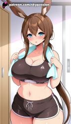 1girls 2025 ai_assisted ai_generated alternate_breast_size amiya_(arknights) animal_ears anime arknights artist_name bangs bare_shoulders big_breasts big_breasts big_breasts big_chest blue_eyes blush breast breasts breasts breasts brown_hair bust busty chest cleavage clothes_writing collarbone curvy explicit female hair_between_eyes heart hi_res high_quality high_resolution highres holding indoors large_breasts long_hair looking_at_viewer mirror navel open_mouth patreon patreon_username plump rabbit_ears rabbit_girl shorts sidelocks skypassion solo stable_diffusion stomach sweat thick_thighs thighs watermark
