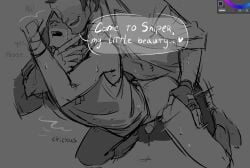 anal anal_sex art_program_in_frame begging begging_for_more bottomless doggy_style dominant_male domination erect_while_penetrated gasping gay hand_on_neck hand_on_thigh hand_on_throat holding_neck male male_only panting possessive precum precum_drip scout_(team_fortress_2) sniper_(team_fortress_2) stickus_(artist) team_fortress_2 tf2 thrusting_into_ass whispering_into_ear yaoi
