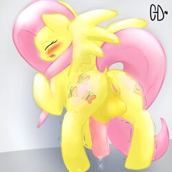 anus ass balls blush clopper-dude equine female fluttershy_(mlp) friendship_is_magic full-package_futanari futanari intersex my_little_pony pegasus penis pussy pussy_juice solo straight_hair testicles wings