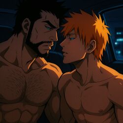 ai_generated bleach body_hair car facial_hair gay ichigo_kurosaki isshin_kurosaki night